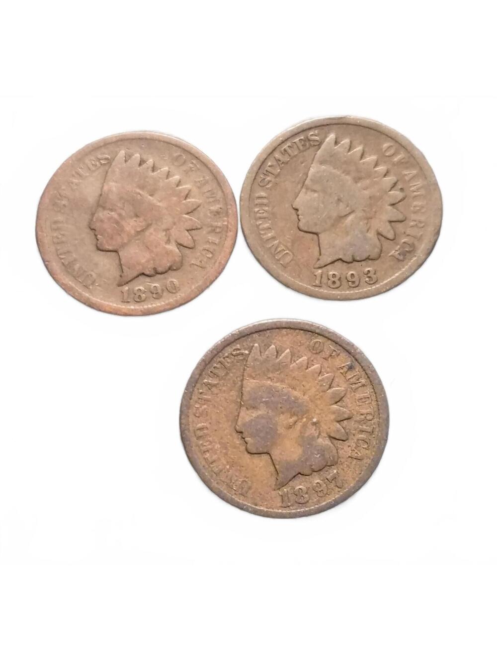 1890,1893,1897 (3) Lot Indian Head Pennies ##280